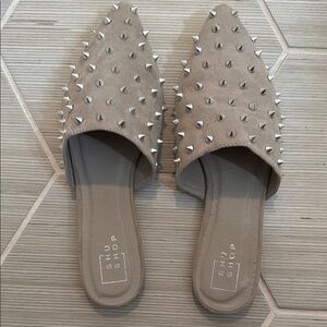Grey Studded/Spiked Mules